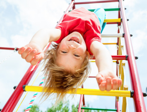 Happy child on a jungle gym